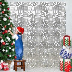 Işıltılı Pul Payetli Arka Fon Paneli, 30cm x 30cm - Gümüş
