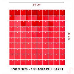Işıltılı Pul Payetli Arka Fon Paneli, 30cm x 30cm - Kırmızı