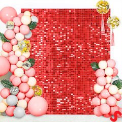 Işıltılı Pul Payetli Arka Fon Paneli, 30cm x 30cm - Kırmızı