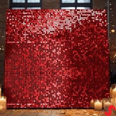 Işıltılı Pul Payetli Arka Fon Paneli, 30cm x 30cm - Kırmızı