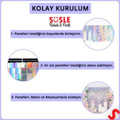 Işıltılı Pul Payetli Arka Fon Paneli, 30cm x 30cm - Rainbow