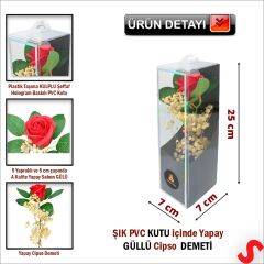PVC Kutulu Cipsolu Yapay Kırmızı GÜL - 25cm x 7cm