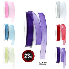 Organze Kurdele, 1,00 cm x 23 mt -  6 Renk Seçenekli - BEYAZ