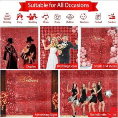 Işıltılı Pul Payetli Arka Fon Paneli, 90cm x 180cm - Kırmızı