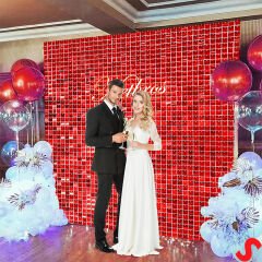 Işıltılı Pul Payetli Arka Fon Paneli, 90cm x 180cm - Kırmızı