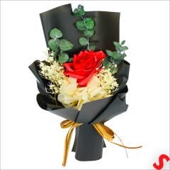 PVC Kutulu Kırmızı Lüks Güllü Kuru Çiçek Buketi,26cmx12cm