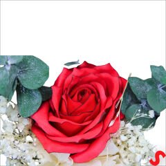 PVC Kutulu Kırmızı Lüks Güllü Kuru Çiçek Buketi,26cmx12cm