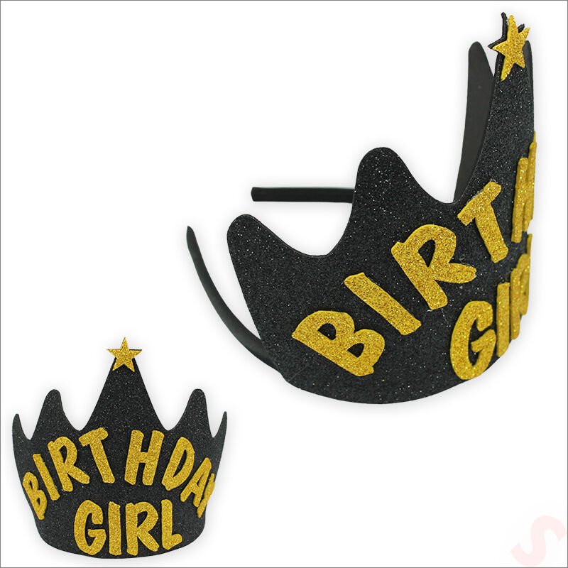 Birthday Girl Taç, Siyah - Altın, 1 Adet