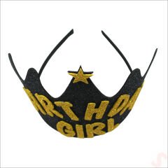 Birthday Girl Taç, Siyah - Altın, 1 Adet