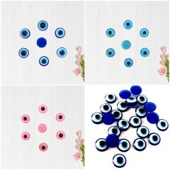 Plastik Yarım Nazar Boncuğu, 8mm x 50 Adet - Lacivert