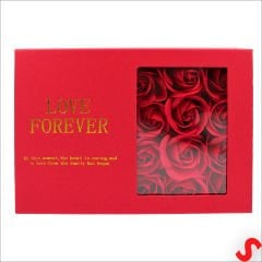 12 Adet Yapay Gül ve Kalp Kolyeli, Çantalı Kutu Seti, Kırmızı