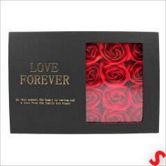 12 Adet Yapay Gül ve Kalp Kolyeli, Çantalı Kutu Seti, Siyah