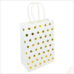 Altın Puanlı Beyaz Karton Çanta, 27 x 21 x 11 cm - 1 Adet