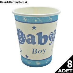 Baby Shower Karton Bardak, Mavi - 8 Adet
