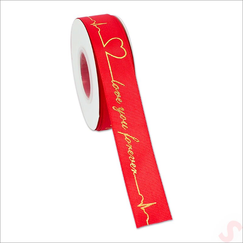 Grogren Kurdele Love You Altın Baskılı, 2,5cm x 23mt - Kırmızı