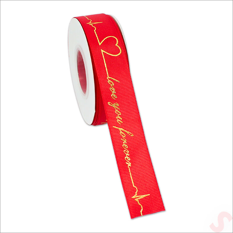 Grogren Kurdele Love You Altın Baskılı, 2,5cm x 23mt - Kırmızı