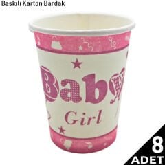 Baby Shower Karton Bardak, Pembe - 8 Adet