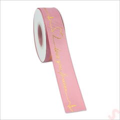 Grogren Kurdele Love You Altın Baskılı, 2,5cm x 23mt - Pembe