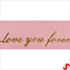 Grogren Kurdele Love You Altın Baskılı, 2,5cm x 23mt - Pembe