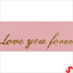 Grogren Kurdele Love You Altın Baskılı, 2,5cm x 23mt - Pembe
