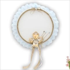 Güpürlü ve Ayıcıklı 37cm Kasnak Kapı Süsü - Mavi