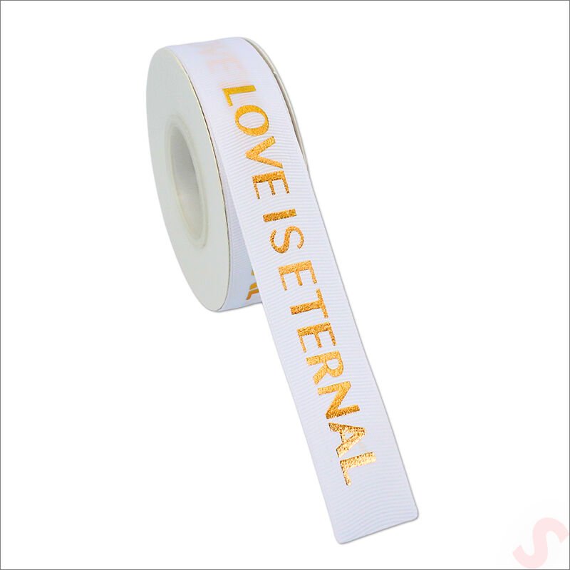 Grogren Kurdele Eternal Altın Baskılı, 2,5cm x 23mt - Beyaz