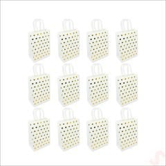 Altın Puanlı Beyaz Karton Çanta, 21 x 15 x 8 cm - 12 Adet