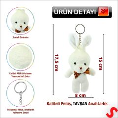 Pelüş Tavşan Anahtarlık, 15 cm x 8 cm - Krem
