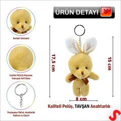 Pelüş Tavşan Anahtarlık, 15 cm x 8 cm - Kahve