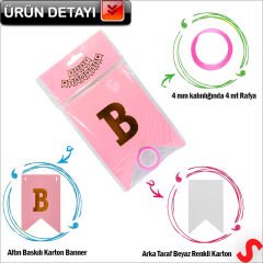 Baby Shower Altın Baskılı Bayrak Flama, 2 mt - Pembe