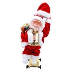 Kaykay Yapan Müzikli Işıklı ve Hareketli Noel Baba - 30x14cm
