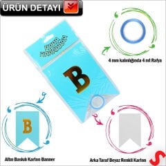 Baby Shower Altın Baskılı Bayrak Flama, 2 mt - Mavi