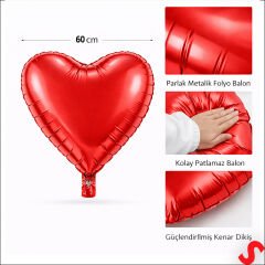 Kalp Folyo Balon, 60cm - Kırmızı