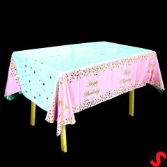 Happy Birthday Altın Baskılı Masa Örtüsü, 137cm x 183cm - Pembe