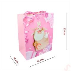 Karton Çanta, Tulum Model Pembe 23 x 18 x 10 cm - 12 Adet