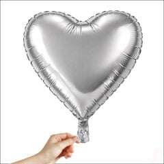 Kalp Folyo Balon, 60cm - Gümüş