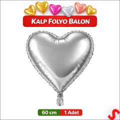 Kalp Folyo Balon, 60cm - Gümüş