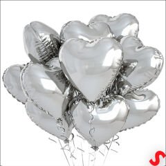 Kalp Folyo Balon, 60cm - Gümüş