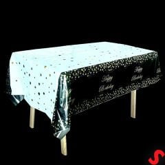 Happy Birthday Altın Baskılı Masa Örtüsü, 137cm x 183cm - Siyah