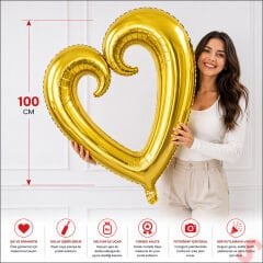 İçi Boş Kalp Folyo Balon, 100 cm - Altın