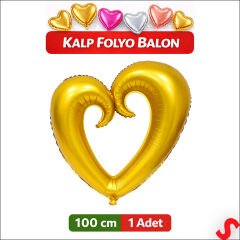 İçi Boş Kalp Folyo Balon, 100 cm - Altın