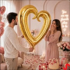 İçi Boş Kalp Folyo Balon, 100 cm - Altın