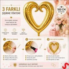 İçi Boş Kalp Folyo Balon, 100 cm - Altın