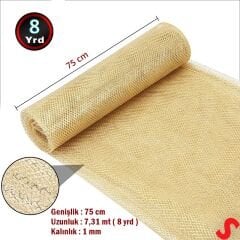 Simli Örgü File Rulo Tül, 75 cm x 7,3 mt - Altın