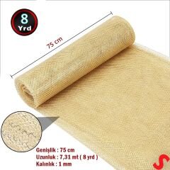 Simli Örgü File Rulo Tül, 75 cm x 7,3 mt - Altın