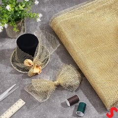 Simli Örgü File Rulo Tül, 75 cm x 7,3 mt - Altın