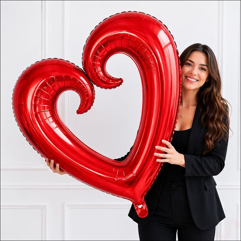 İçi Boş Kalp Folyo Balon, 100 cm - Kırmızı