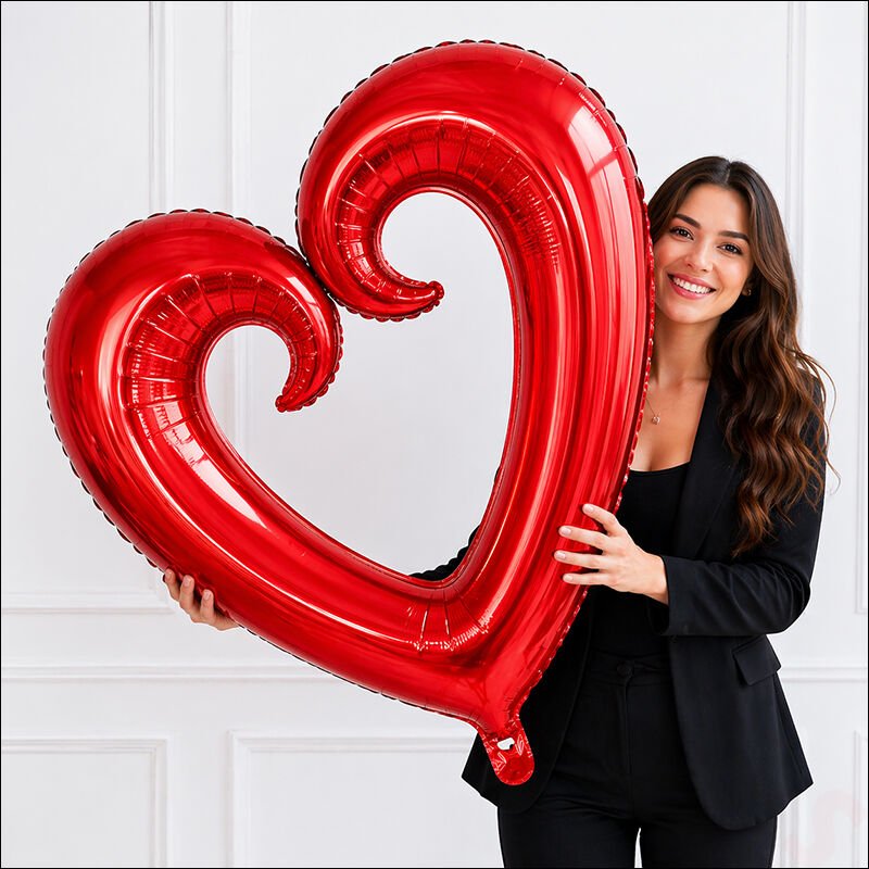 İçi Boş Kalp Folyo Balon, 100 cm - Kırmızı