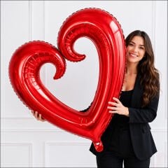 İçi Boş Kalp Folyo Balon, 100 cm - Kırmızı