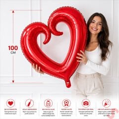 İçi Boş Kalp Folyo Balon, 100 cm - Kırmızı